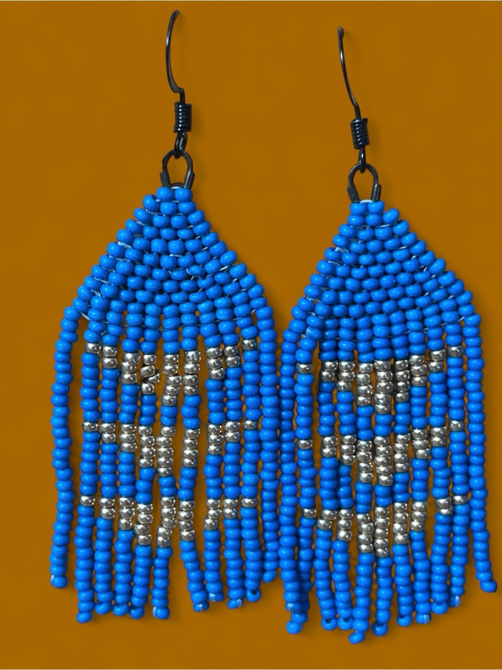 Handmade Blue Beaded Fringe Earrings - Women's Jewelry